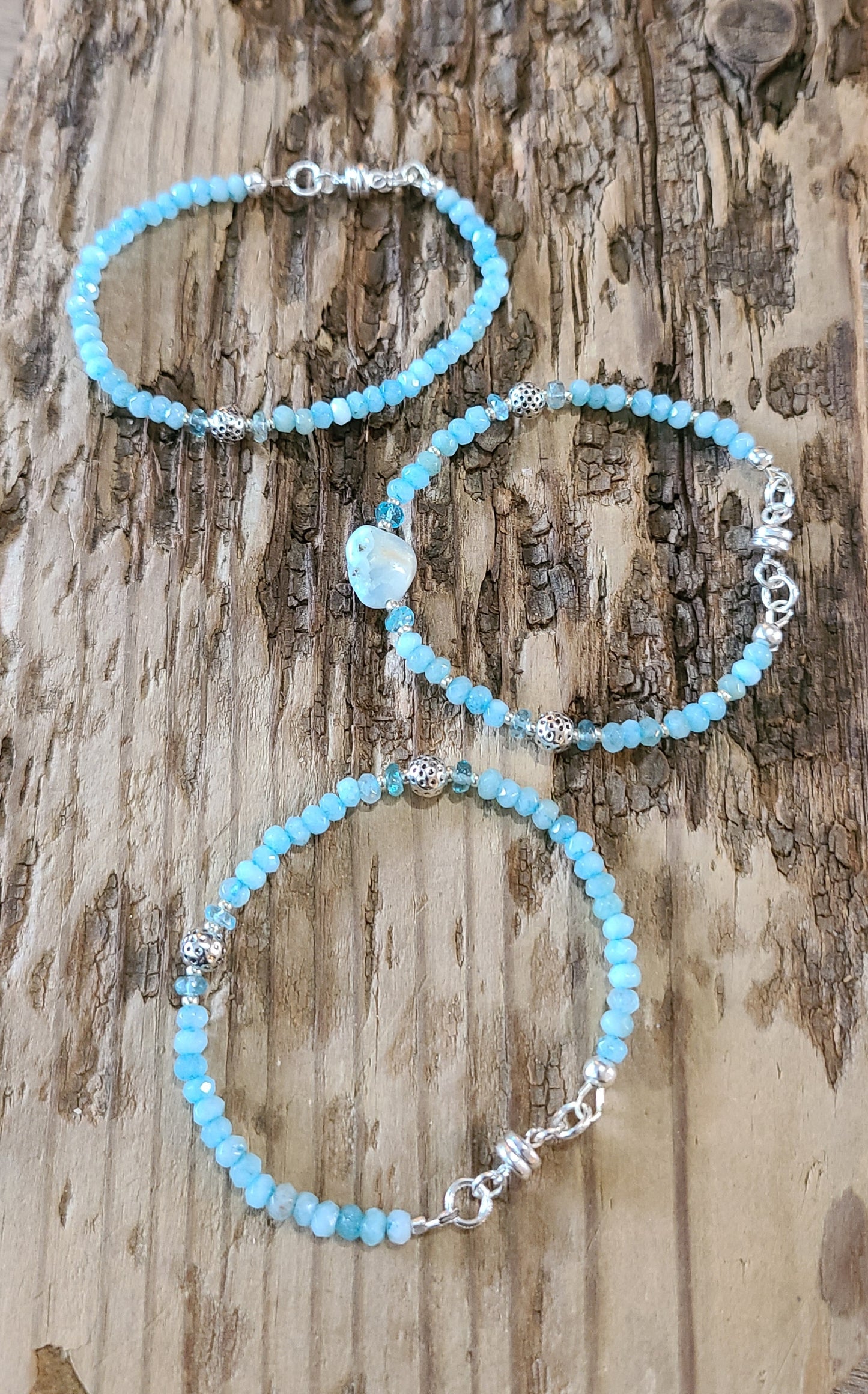 Larimar, Aquamarine, & Neon Apatite Bracelets - JBLS102