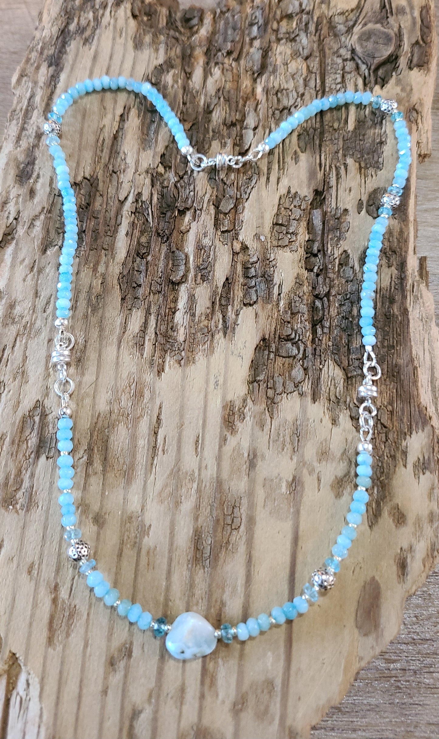 Larimar, Aquamarine, & Neon Apatite Bracelets - JBLS102