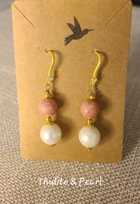 Thulite & Pearl Earrings - JETPG101