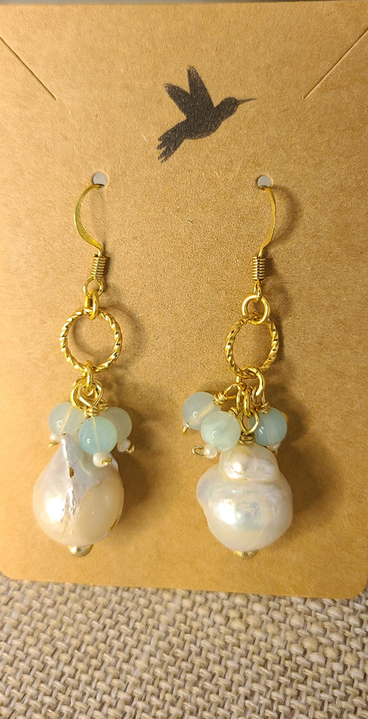 Aquamarine & Pearl Earrings- JEAPG101