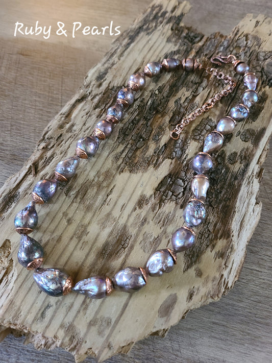 Baroque Pearl & Coppertone Necklace - JNPC101