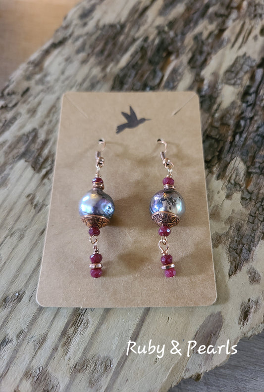 Baroque Pearl & Ruby Earrings - JEPRC101