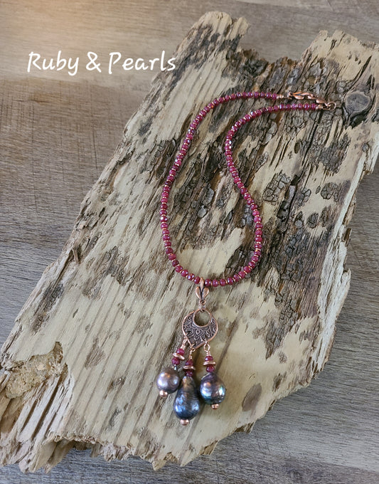 Baroque Pearl & Ruby Necklace - JNPRC102