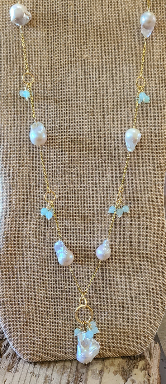 Baroque Pearl & Aquamarine Necklace - JNPAG101