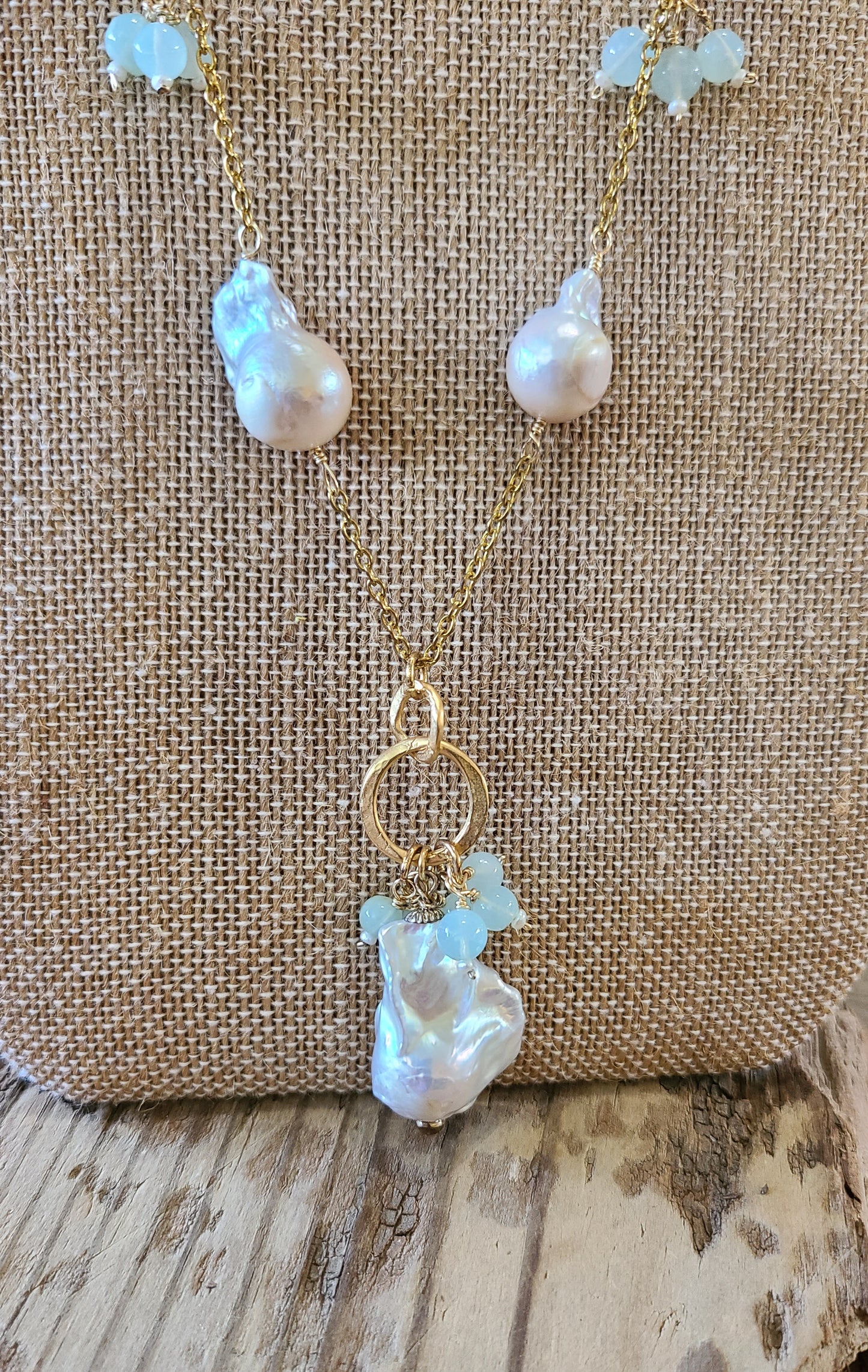 Baroque Pearl & Aquamarine Necklace - JNPAG101