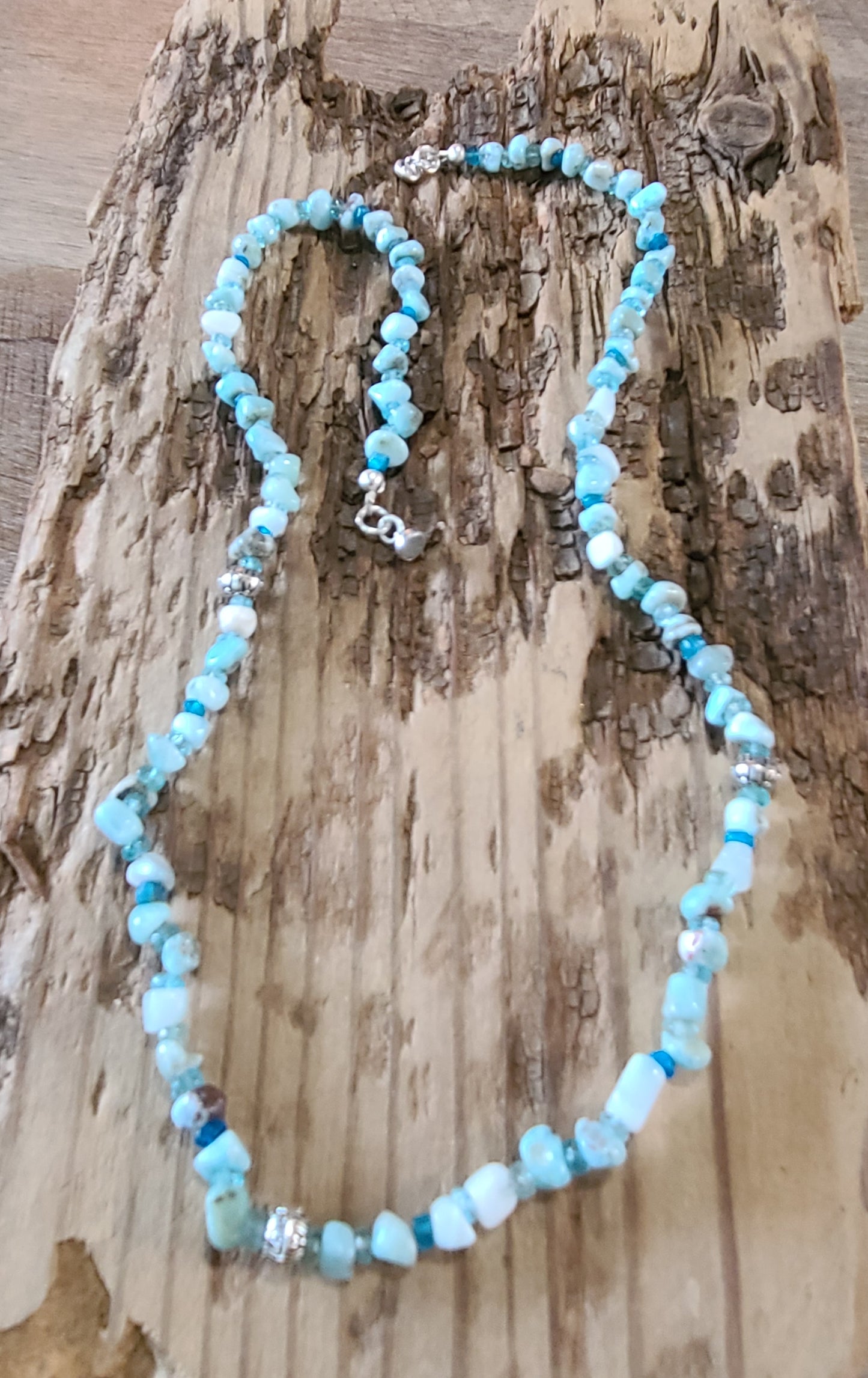 Larimar & Neon Apatite Necklace & Bracelet Set - JNLS107