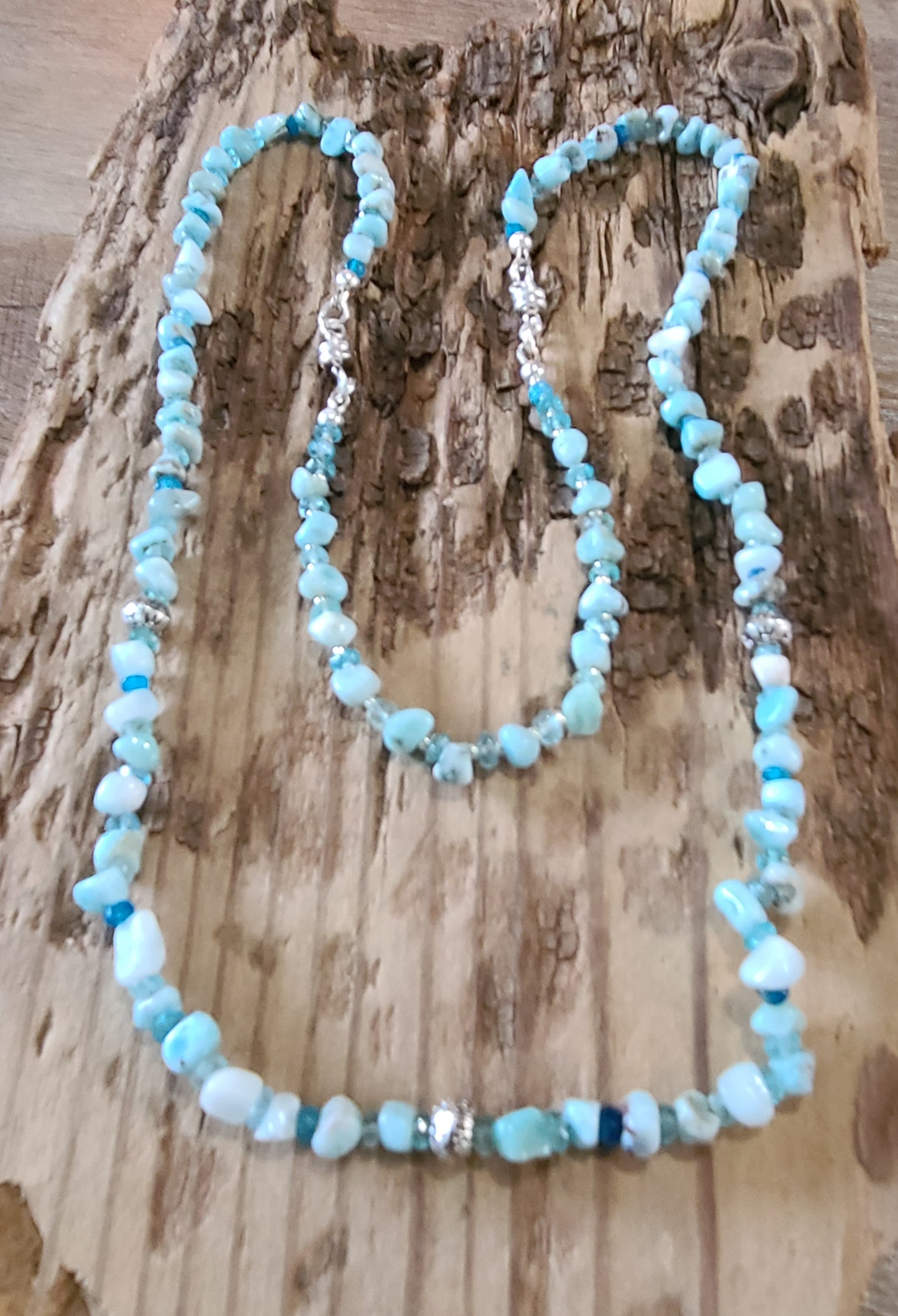 Larimar & Neon Apatite Necklace & Bracelet Set - JNLS107