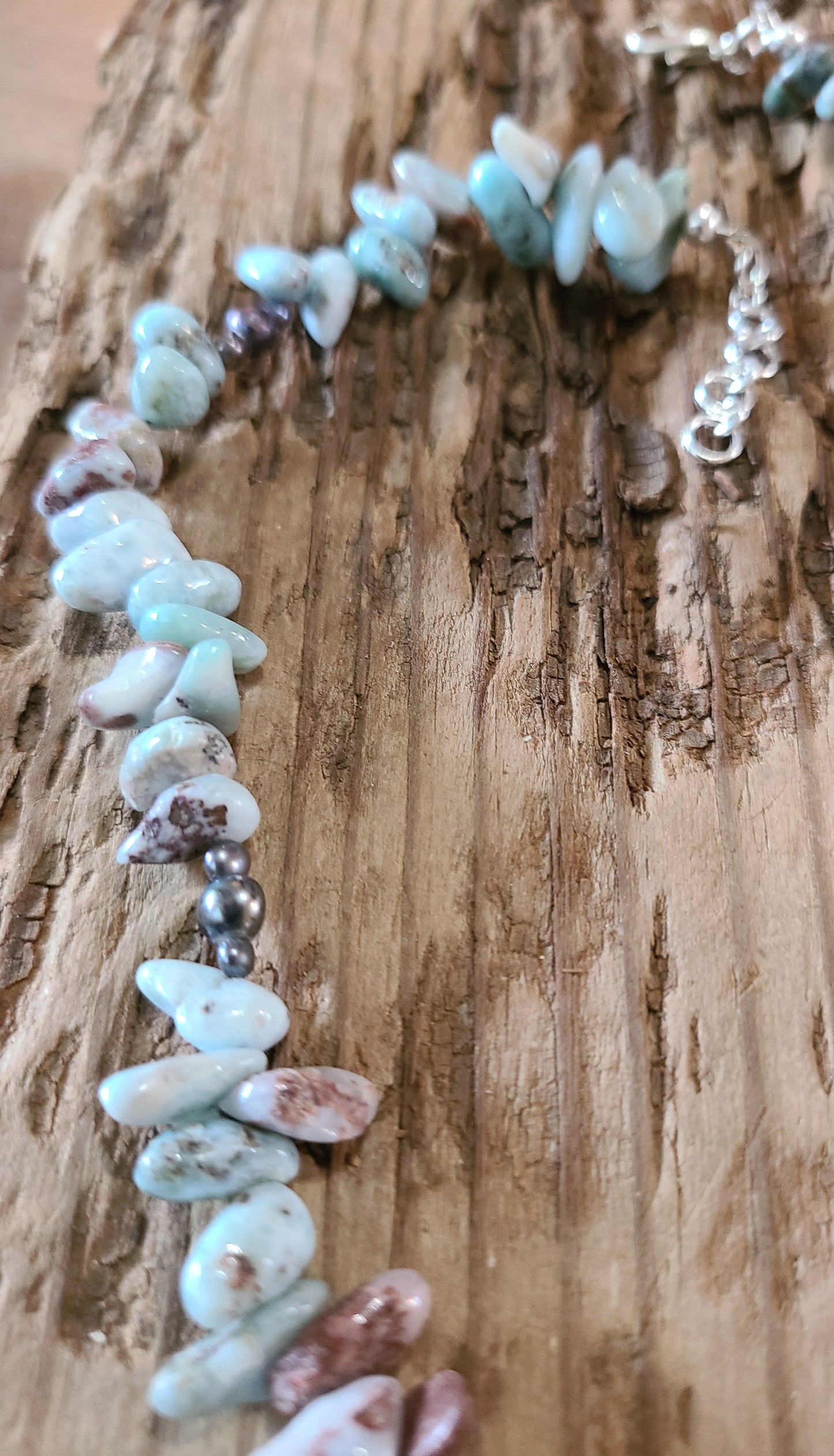 Larimar & Peacock Pearl Necklace  - JNLS104