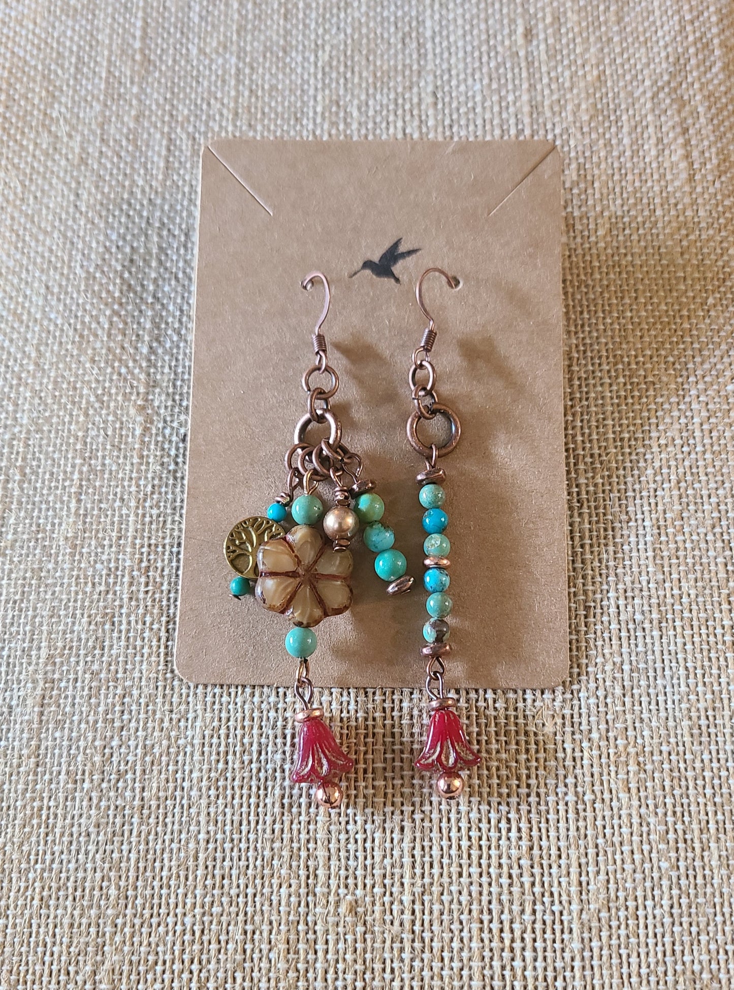 Funky Turquoise, Pearls, Czech Glass & Coppertone Earrings